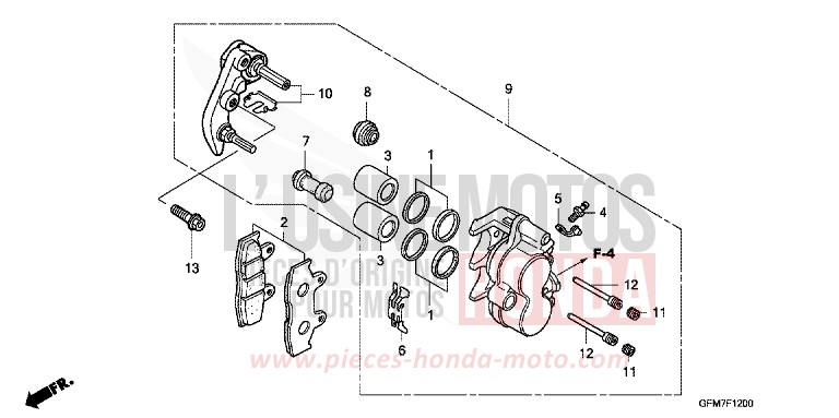 FRONT BRAKE CALIPER (NHX110WH8) for NHX 110 PEARL SILKY WHITE (NHA67) from 2008